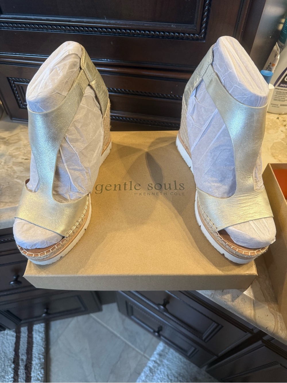 gentle souls Metallic Gold Wedge Sandals